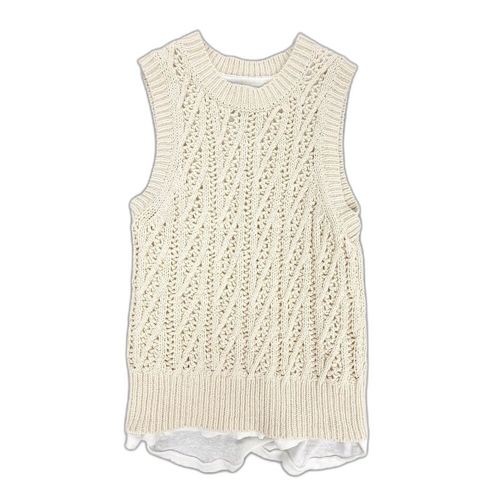 Brochu Walker Linen Cotton Otto Layered Tank Rib Knit Sweater Vest Egret Large